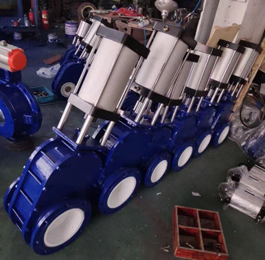 PZ644TC氣動陶瓷雙閘板閥，耐磨雙插板閥門特點及型號說明